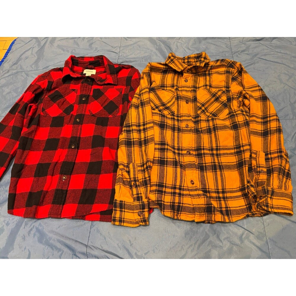 Sonoma M 10/12 flannel button up shirt lot red yellow black plaid cotton